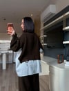Kahve Gömlek Detaylı Fermuarlı Hırka - Triko Pantolon Takım