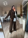 Kahve Gömlek Detaylı Fermuarlı Hırka - Triko Pantolon Takım