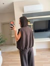 Kahve Işıltılı Yelek Palazzo takım