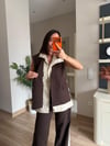 Kahve Kontrast Detaylı Yelek & Pantolon Takım