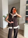 Kahve Kontrast Detaylı Yelek & Pantolon Takım