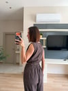 Kahve krinkıl kumaş crop pantolon takım