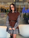 Kahve Küçük Ekose Süveterli Elbise