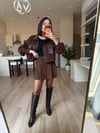 Kahve Premium Kadife Etekli Takım
