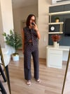 Kahve Puantiye Desenli Denim Takım