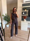 Kahve Puantiye Desenli Denim Takım