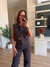 Kahve Puantiye Desenli Denim Takım