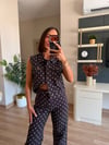 Kahve Puantiye Desenli Denim Takım