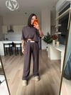 Kahve Şeritli Pantolon& Crop Takım