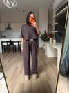 Kahve Şeritli Pantolon& Crop Takım
