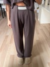 Kahve Şeritli Pantolon& Crop Takım