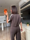 Kahve Şeritli Pantolon& Crop Takım
