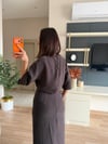 Kahve Volan Ve Pile Detaylı Elbise