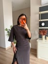 Kahve Volan Ve Pile Detaylı Elbise