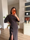 Kahve Volan Ve Pile Detaylı Elbise