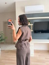 Kahverengi Bağlamalı Yelek Pantolon Takım