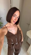 Kahverengi Keten Crop Pantolon Takım