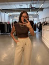 Keten Bej Rengi Boncuklu Pantolon