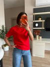 Kırmızı Yuvarlak Yaka Kısa Kollu Triko