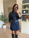Koyu Lacivert Kemerli Denim Elbise