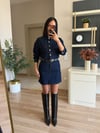 Koyu Lacivert Kemerli Denim Elbise