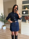 Koyu Lacivert Kemerli Denim Elbise