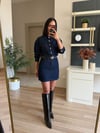 Koyu Lacivert Kemerli Denim Elbise