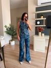Koyu Lacivert Simli Çiçek Desenli Denim Takım