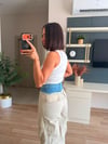Krem Beli Denim Detaylı Tasarım Kargo Pantolon