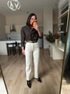 Krem Kemerli Wide Leg Jean