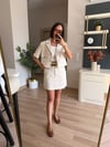 Krem Keten Kısa Kollu Blazer Ceketli Takım