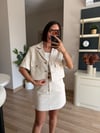 Krem Keten Kısa Kollu Blazer Ceketli Takım