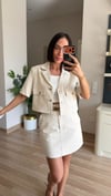 Krem Keten Kısa Kollu Blazer Ceketli Takım