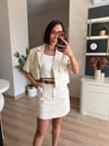 Krem Keten Kısa Kollu Blazer Ceketli Takım
