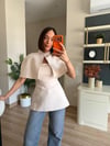 Krem Pelerinli Straplez Bluz Takım