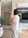 Krem Tasarım Düğmeli Kısa Kollu Ceket Pantolon Takım