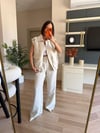 Krem Zımba Detaylı Yelek Palazzo Takım