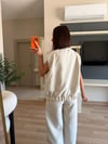 Krem Zımba Detaylı Yelek Palazzo Takım