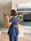 Lacivert Bel Detaylı Bluz Pantolon Takım