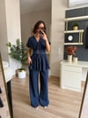 Lacivert Bel Detaylı Bluz Pantolon Takım