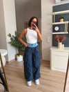 Lacivert Beli Denim Detaylı Tasarım Kargo Pantolon