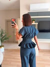 Lacivert Beli Kemerli Denim Takım
