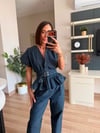 Lacivert Beli Kemerli Denim Takım