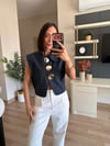 Lacivert Büyük Gold Düğmeli Crop Yelek