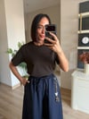 Lacivert Charm Detaylı Şalvar Pantolon