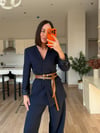 Lacivert Çift Kemerli Blazer Takım