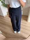 Lacivert Ekose Desenli Bağlama Detaylı Pantolon