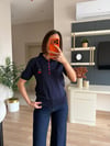 Lacivert Kirazlı Polo Yaka Triko