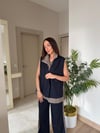 Lacivert Kontrast Detaylı Yelek & Pantolon Takım