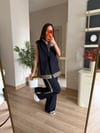 Lacivert Kontrast Detaylı Yelek & Pantolon Takım